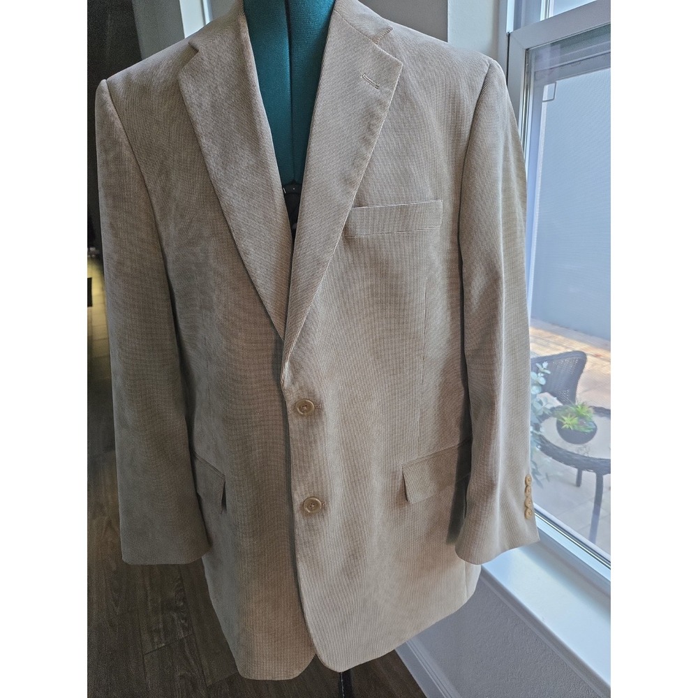 Claiborne Sport Jacket Blazer Mens 42R Tan 2 Button Sand Textured Regular Fit